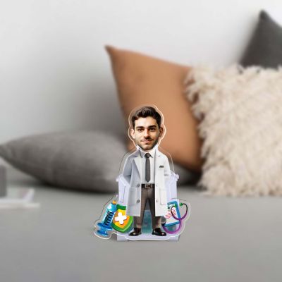 Personalized Doctor Rotating Tabletop with Solar Powered Customized with Funny Face Caricature Birthday Gift for Doctor Idol for Doctor Clinic Desk Table Decor & Car Dashboard